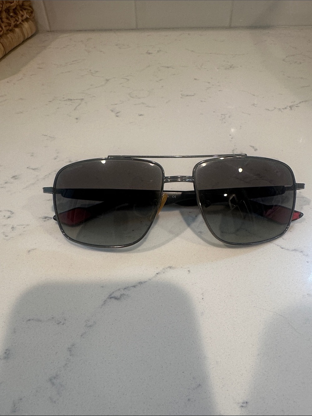 Prada Black Metal Aviator Sunglasses with Gray Lenses